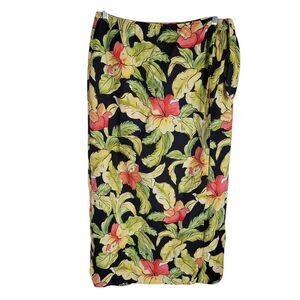 Talbots Linen Blend Wrap Skirt Women's Size 14 Tropical Floral Beach Resort‎ VTG